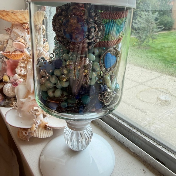 Ocean/Blue Mystery Jewelry Jar w/Florenza Brooch and trinket box - glass - Picture 2 of 7